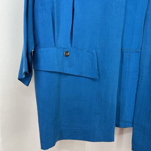CHAR 100% SILK Jacket Size 8 / Large Vintage Open Front Cobalt Blue Should Pads - Picture 2 of 10